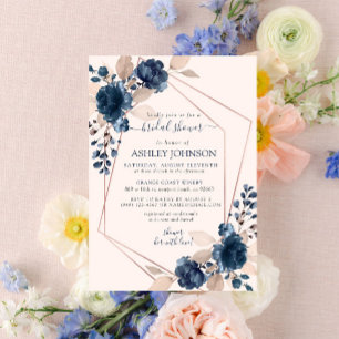 Invitation Rose Gold Dusty Pink Navy Fête des mariées florale