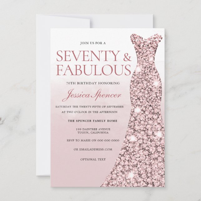 Invitation Rose Gold Dusty Rose rose femmes 70e anniversaire (Devant)