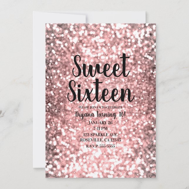 Invitation Rose Gold Éclairage Parties scintillant Sparkly Sw (Devant)