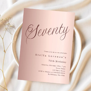 Invitation Rose gold écriture simple 70e anniversaire