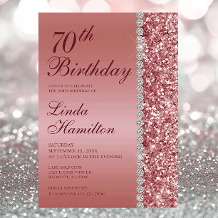 Invitation Rose Gold Élégant 70e Anniversaire