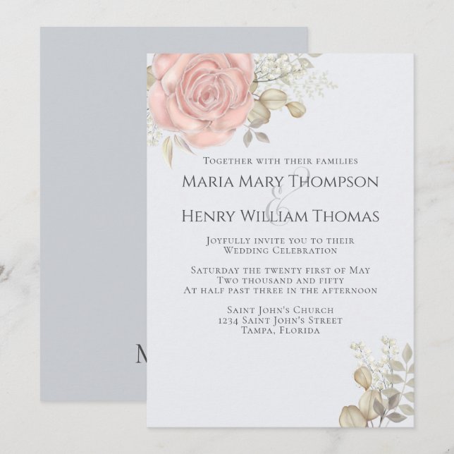 Invitation Rose Gold Elegant Aquarelle Floral Rose Folio (Devant / Derrière)