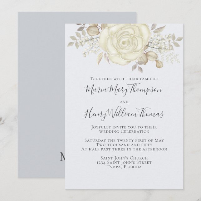 Invitation Rose Gold Elegant Aquarelle Floral Rose Folio (Devant / Derrière)