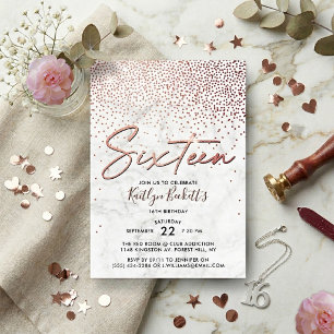 Invitation Rose Gold Élégant & Marbre 16e Anniversaire