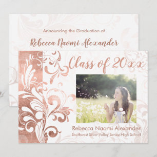 Invitation Rose Gold Elegant Swirl Photo Graduation