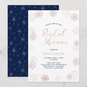 Invitation Rose gold et bleu marine Moderne Faire part de Fia