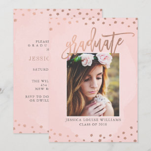 Invitation Rose Gold et Blush Pink Graduation Party