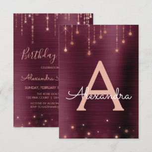 Invitation Rose Gold et Bourgogne Sparkle fête d'anniversaire