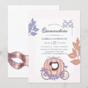 Invitation Rose Gold et Lilac Parties scintillant Princesse Q