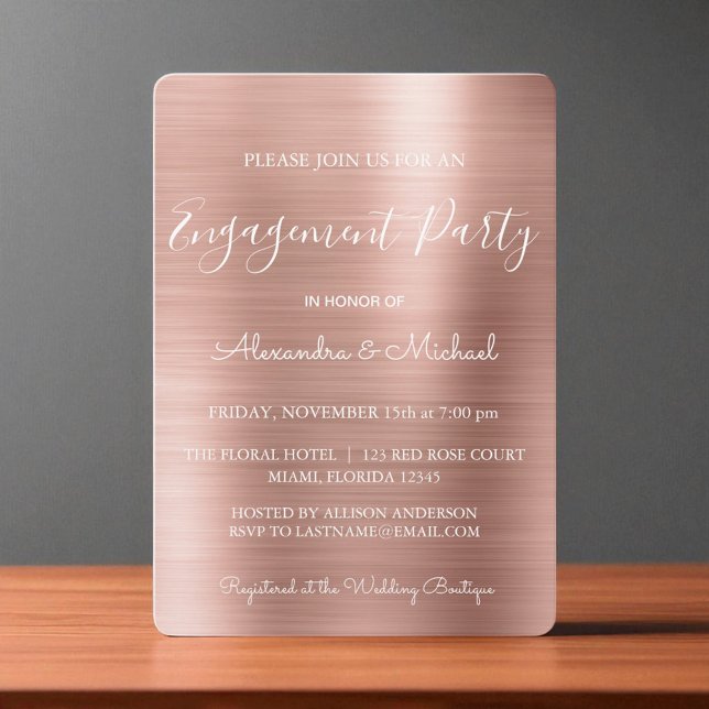 Invitation Rose Gold et rose Blush Modern Engagement Party (Créateur téléchargé)