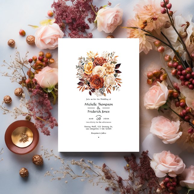 Invitation Rose Gold et Rose Brown Floral Mariage (Créateur téléchargé)