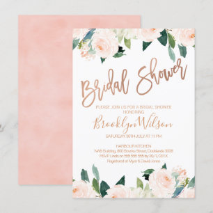 Invitation rose Gold Et Rose Floral Douche Nuptial