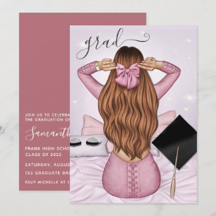 Invitation Rose Gold et rose Ginger Girl Graduation