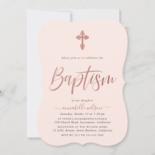 Invitation rose Gold Et Rose Girl Baptême (Devant)