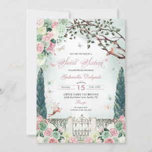Invitation Rose Gold Fairy Enchanted Garden Sweet 16