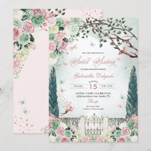 Invitation Rose Gold Fairy Enchanted Garden Sweet 16