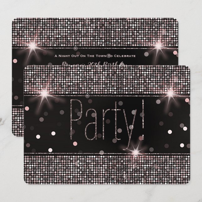 Invitation Rose Gold Fard Rose Argent Paillettes Étincelles F (Devant / Derrière)