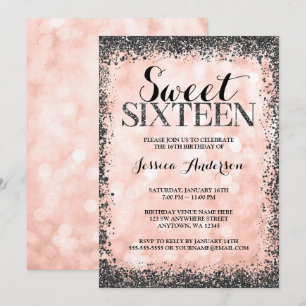 Invitation Rose Gold Faux Black Parties scintillant Lights Sw