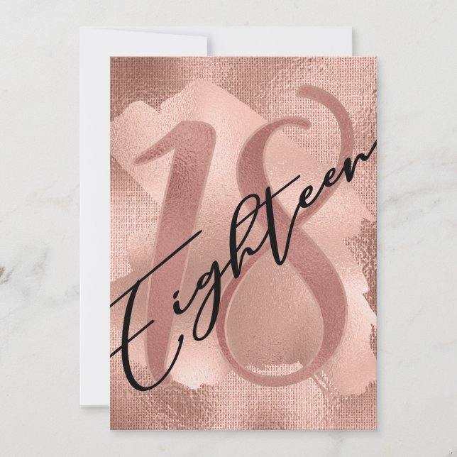 Invitation Rose Gold Faux Foil 18e anniversaire (Devant)