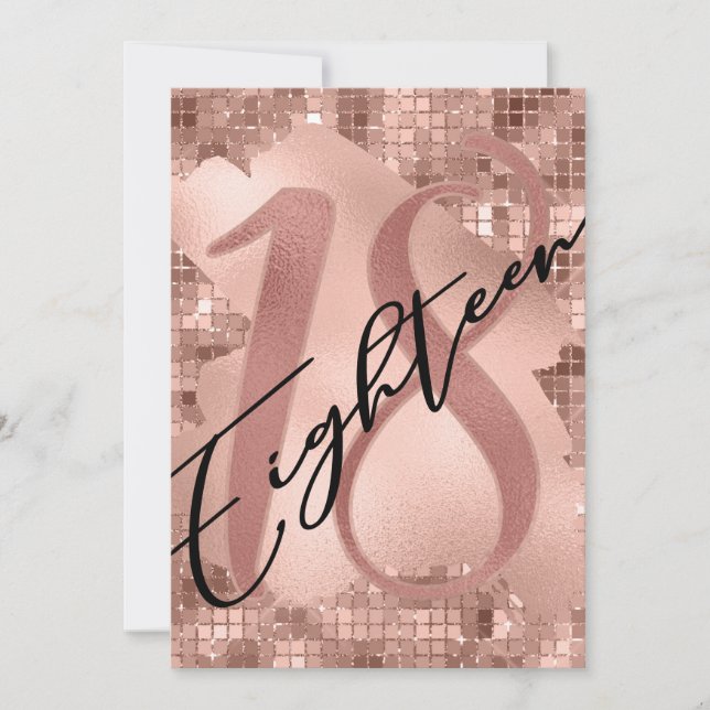 Invitation Rose Gold Faux Foil 18e anniversaire (Devant)