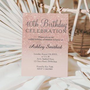 Invitation Rose gold faux pailleté rose ombré 40ème anniversa