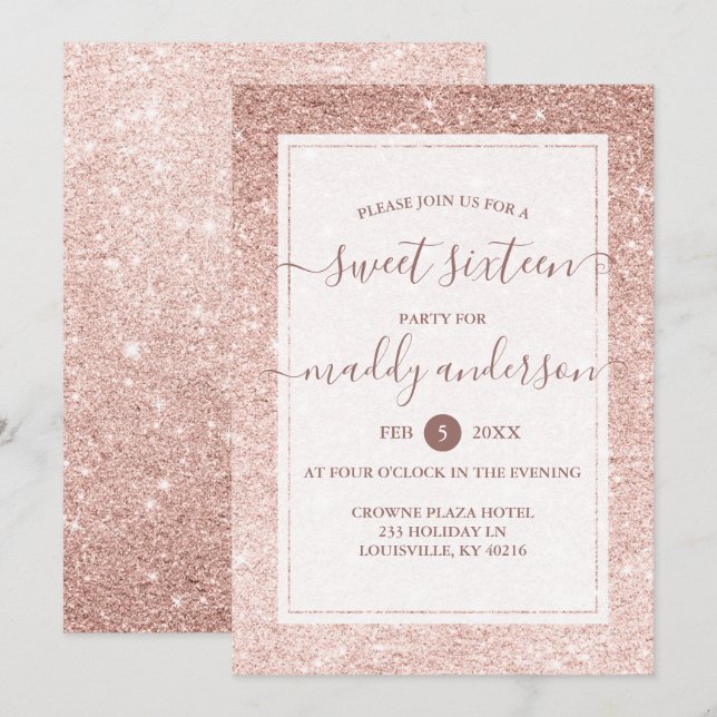 Invitation Rose Gold Faux Parties scintillant Élégante Sweet  (Devant / Derrière)