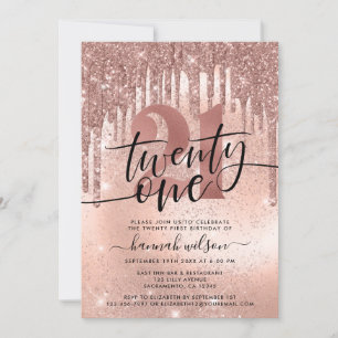 Invitation Rose Gold Faux Parties scintillant et Foil fête 21