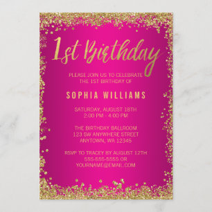 Invitation Rose Gold Faux Parties scintillant fille 1er anniv