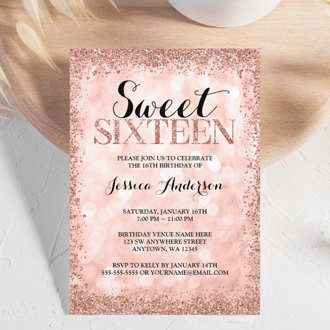 Invitation Rose Gold Faux Parties scintillant Lumières Sweet  (Créateur téléchargé)