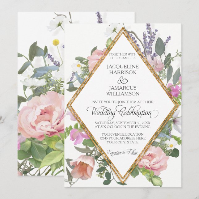 Invitation Rose Gold Faux Parties scintillant Romantique Pein (Devant / Derrière)