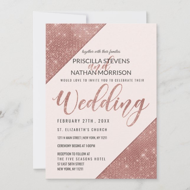 Invitation Rose Gold Faux Sparkling Parties scintillant Sequi (Devant)