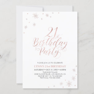 Invitation Rose Gold   Fête d'anniversaire 21 ans Typographie