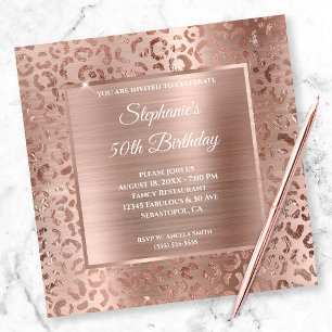 Invitation Rose Gold Feuille de Léopard Glam 50e Anniversaire