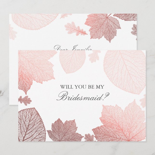 Invitation Rose Gold Feuille Mariage de automne Bridesmaid Pr (Devant / Derrière)