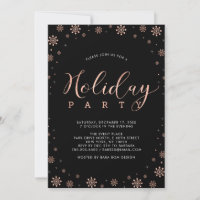 Rose Gold & Flocons de Neige Noirs Fête Moderne de