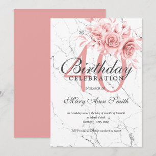 Invitation Rose Gold Floral 40e Anniversaire Marbre de fête