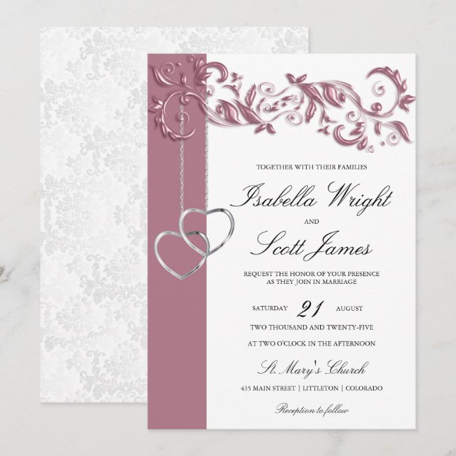Invitation Rose Gold Floral Design (Devant / Derrière)
