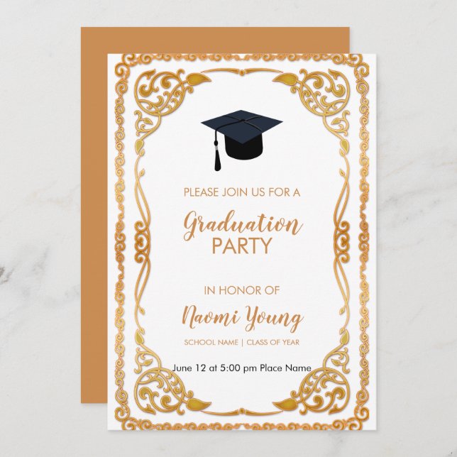 Invitation Rose Gold Floral Frame (Devant / Derrière)