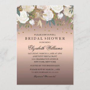 Invitation Rose Gold Floral Glitter Mariage à Étincelles