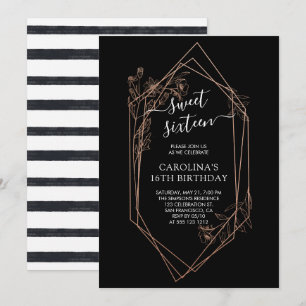 Invitation Rose Gold Floral Sweet sixteen 16e anniversaire