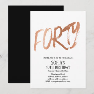 Invitation Rose Gold Foil, 40e anniversaire de fête d'invitat
