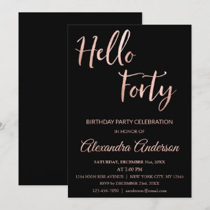 Invitation Rose Gold Foil Bonjour 40 Quarante Anniversaire Fê