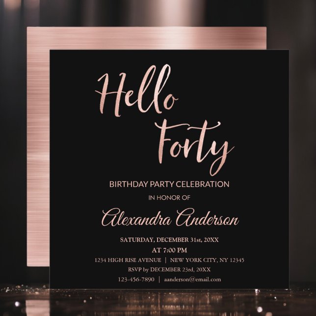 Invitation Rose Gold Foil Bonjour 40 Quarante Anniversaire Fê (Créateur téléchargé)