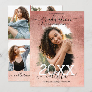 Invitation Rose Gold Foil Halo Photo Collage Graduation