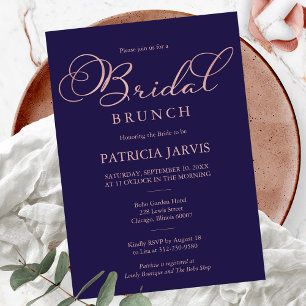 Invitation Rose Gold Foil Script Mariage Naval Bleu Petit Déj