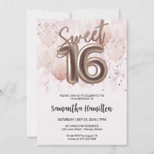 Invitation Rose Gold Foil Sweet 16 Anniversaires Balloons Par