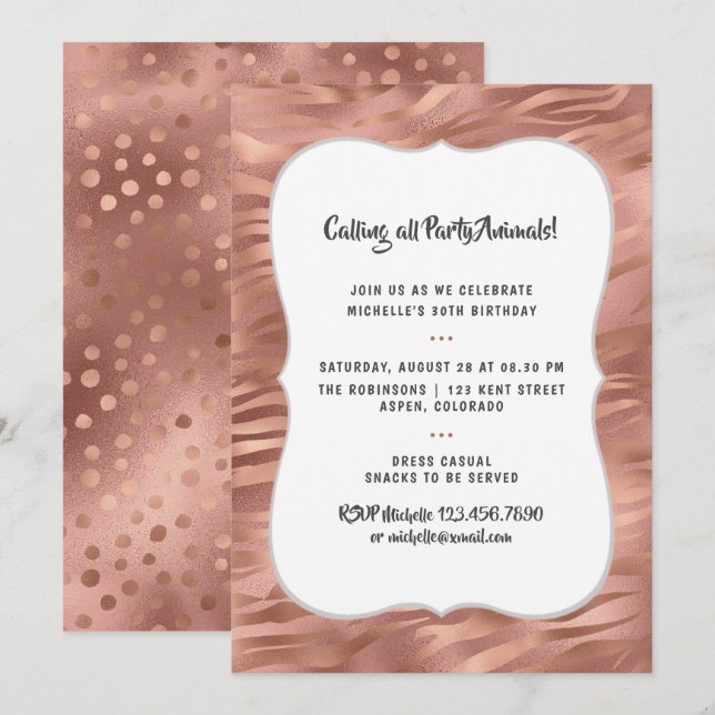 Invitation Rose Gold Foil Tiger Stripes N'importe quel âge An (Devant / Derrière)