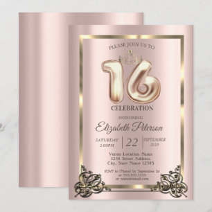 Invitation Rose Gold Frame, Bordure, Couronne Sweet 16 Party 