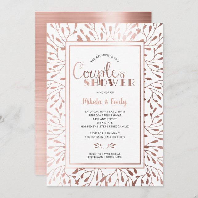 Invitation Rose Gold Frame Couples Douche, couleur changeable (Devant / Derrière)