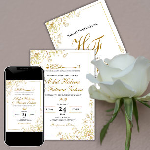 Invitation Rose Gold Frame Elégant Livre blanc moderne Nikah